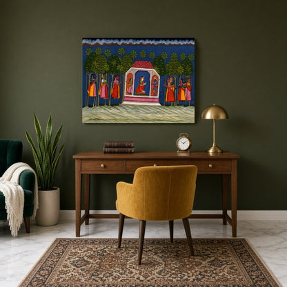 Experience an enchanting moment from the Ramayana with this vibrant Indian miniature artwork. for Study