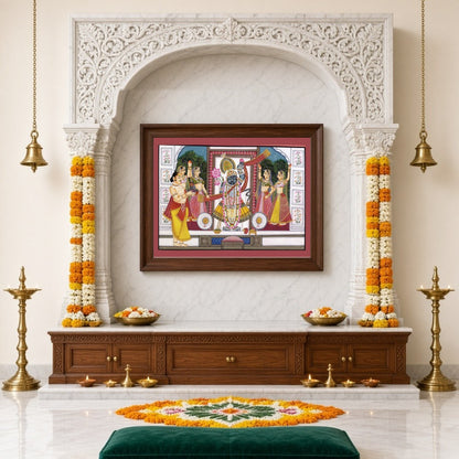 Experience the spiritual elegance of Shrinathji with this exquisite Pichwai artwork. Depicting the for Home Temple