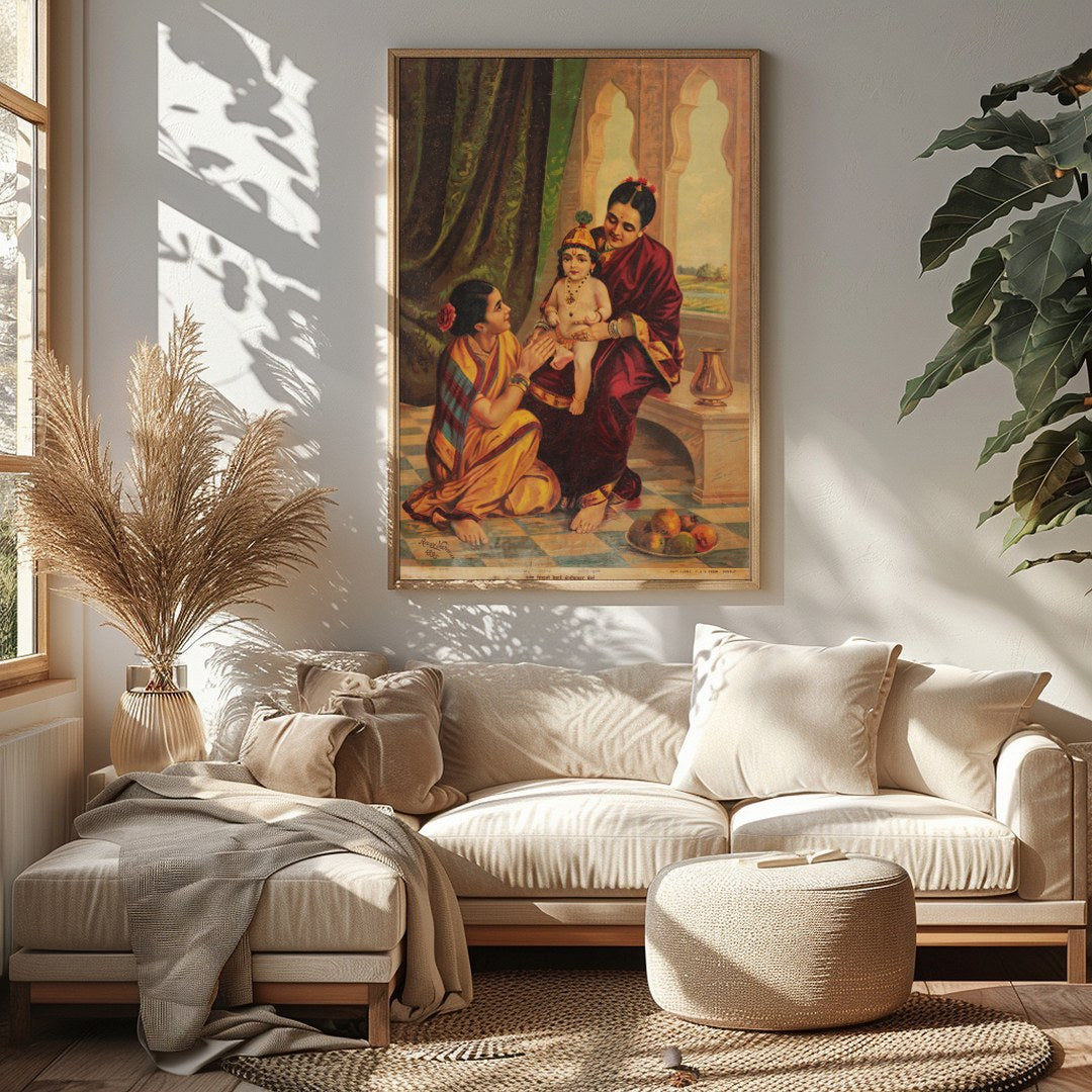 Immerse yourself in the rich cultural heritage of India with this captivating artwork featuring a for Sitting Area