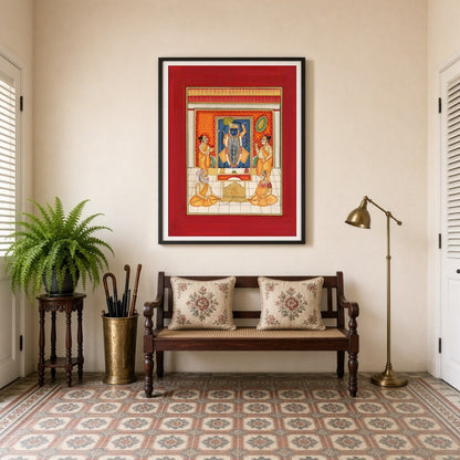 Immerse yourself in the spiritual glow of Krishna's divinity, beautifully captured in this vibrant for Entrance