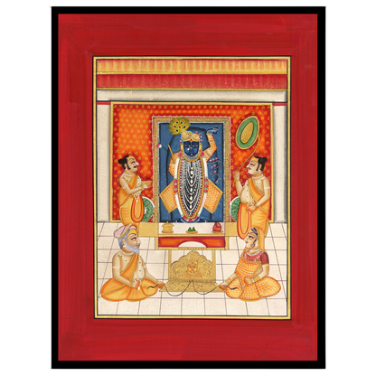 Immerse yourself in the spiritual glow of Krishna's divinity, beautifully captured in this vibrant for house