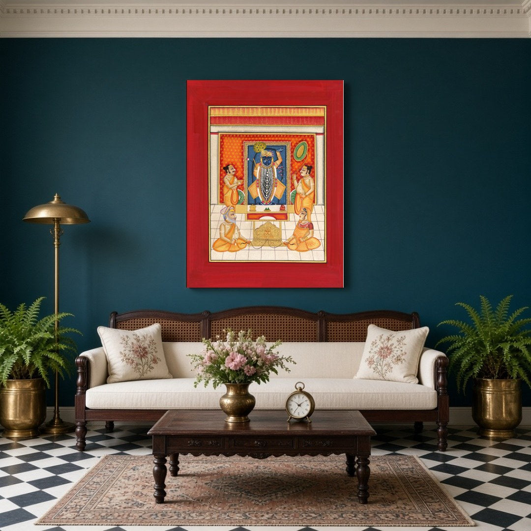 Immerse yourself in the spiritual glow of Krishna's divinity, beautifully captured in this vibrant for Living Room