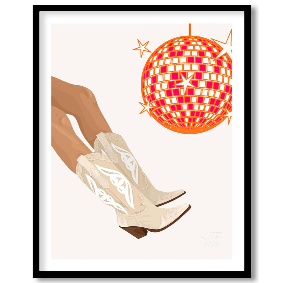 This fun and festive art print combines Western charm with a lively disco vibe. The main focus is a… for lovely house