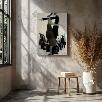 """Divergent Directions"" presents a surreal composition featuring stylized figures pointing in opp… for other