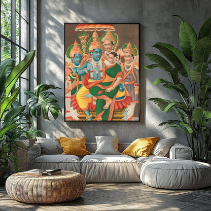 Immerse yourself in the divine with this stunning piece showcasing Vishnu and his consort, for Balcony