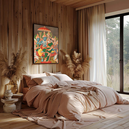 Immerse yourself in the divine with this stunning piece showcasing Vishnu and his consort, for Bedroom