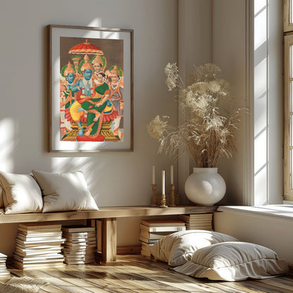 Immerse yourself in the divine with this stunning piece showcasing Vishnu and his consort, for sanctuary