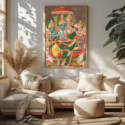 Immerse yourself in the divine with this stunning piece showcasing Vishnu and his consort, for Sitting Area