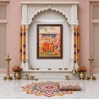 Immerse yourself in the epic tale of the Ramayana with this stunning artwork depicting Lord Rama, for Home Temple