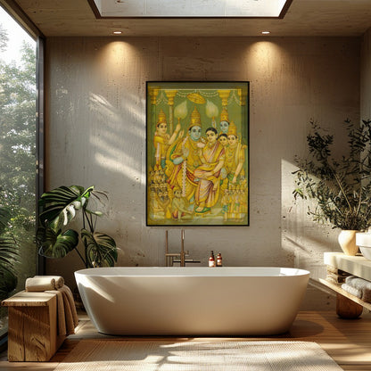 Experience the grandeur of divine royalty with this captivating artwork depicting a serene for Bathroom