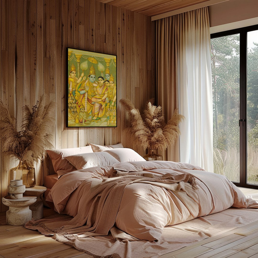 Experience the grandeur of divine royalty with this captivating artwork depicting a serene for Bedroom