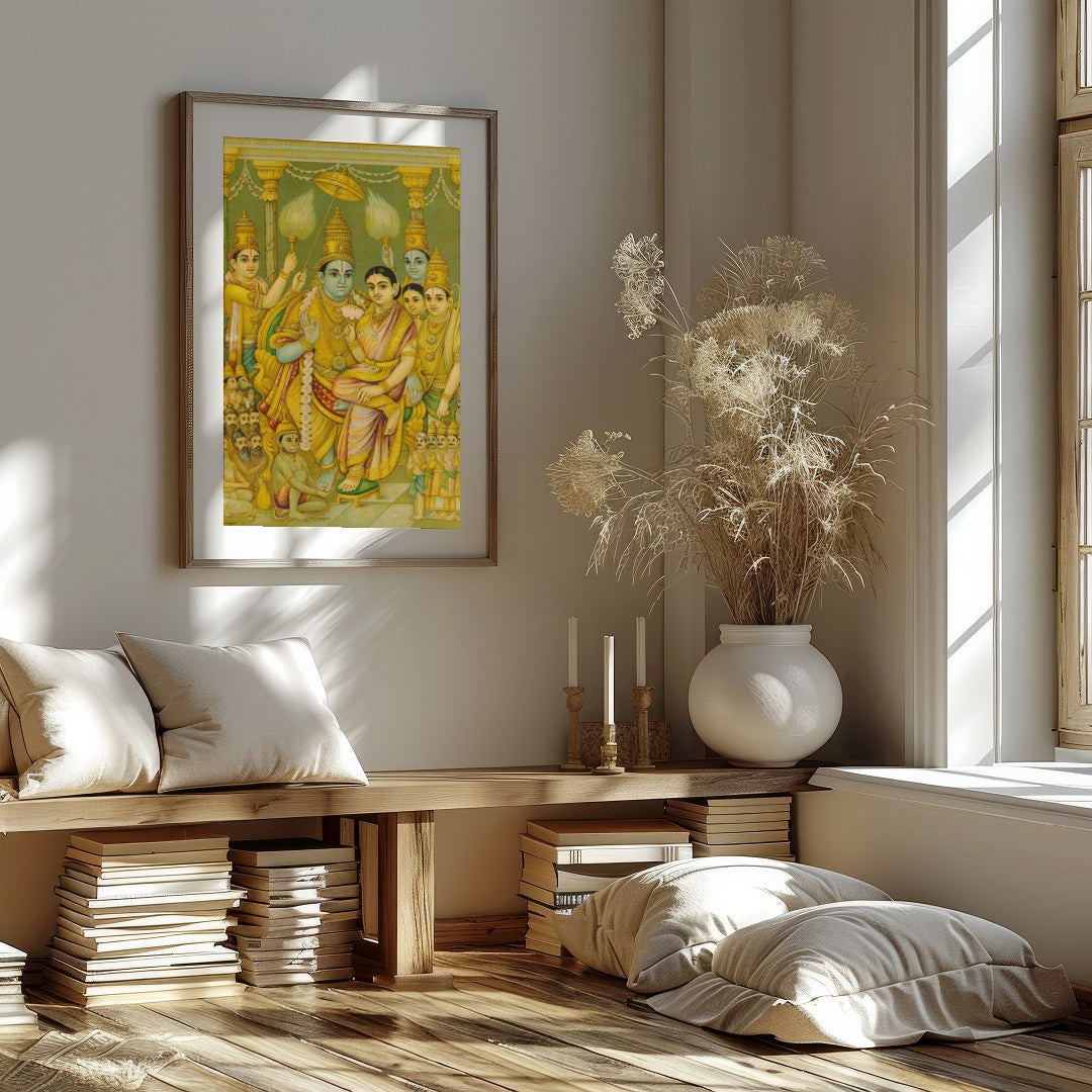 Experience the grandeur of divine royalty with this captivating artwork depicting a serene for decor