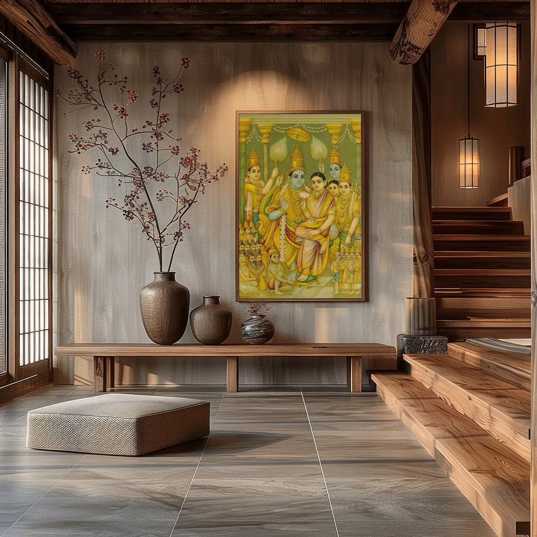 Experience the grandeur of divine royalty with this captivating artwork depicting a serene for Hall
