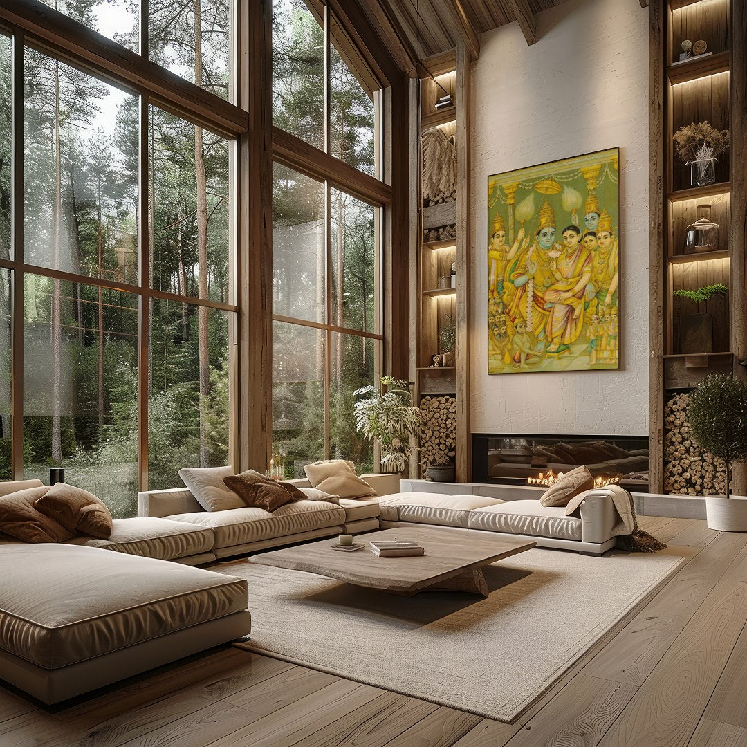 Experience the grandeur of divine royalty with this captivating artwork depicting a serene for Living Room