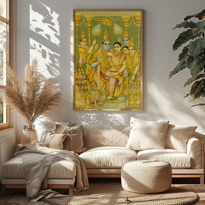 Experience the grandeur of divine royalty with this captivating artwork depicting a serene for Sitting Area