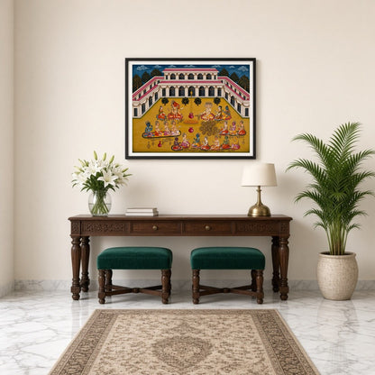 Immerse yourself in the spiritual ambiance of this exquisite artwork, depicting Lord Ganesha and for Entrance