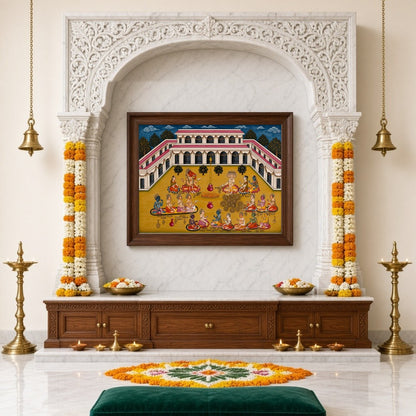 Immerse yourself in the spiritual ambiance of this exquisite artwork, depicting Lord Ganesha and for Home Temple