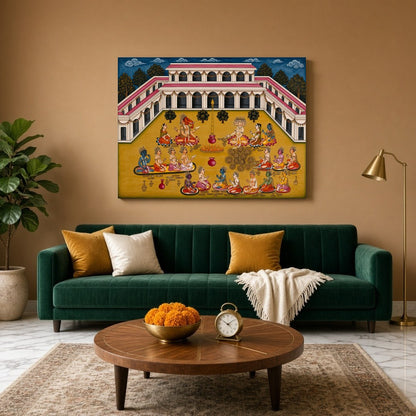 Immerse yourself in the spiritual ambiance of this exquisite artwork, depicting Lord Ganesha and for Living Room