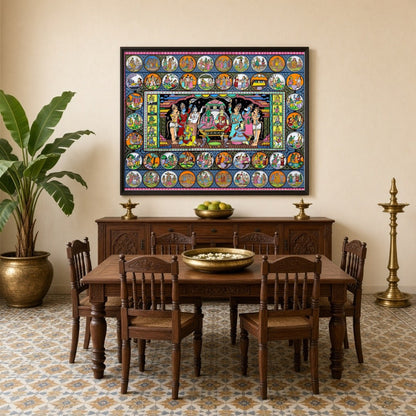Immerse your space in the sacred aura of Lord Rama’s court with this exquisite Pattachitra artwork. for Dining