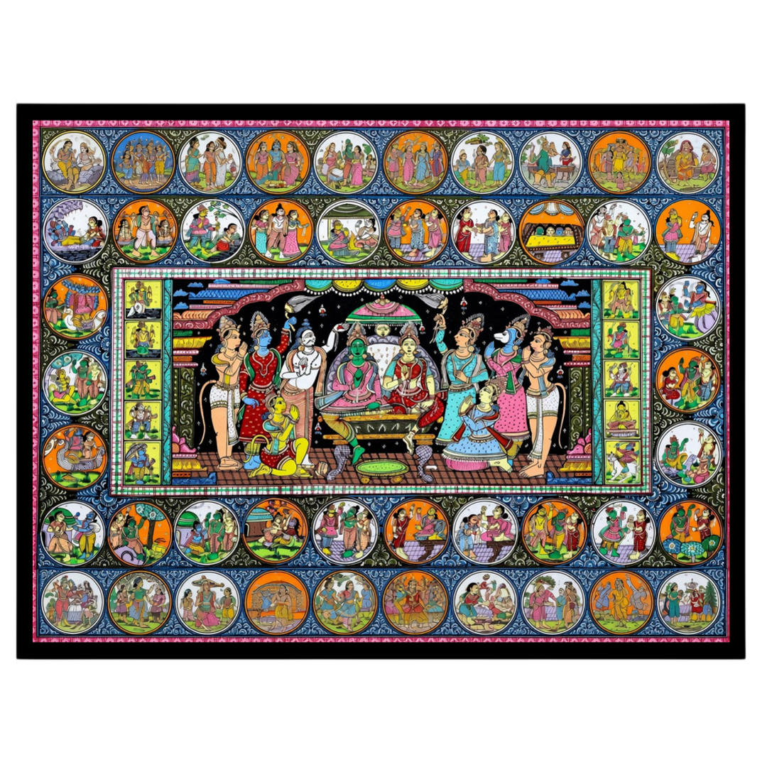 Immerse your space in the sacred aura of Lord Rama’s court with this exquisite Pattachitra artwork. for sweet-home