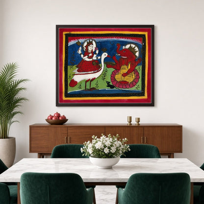Experience the enchanting blend of grace and prosperity with this captivating Kalighat painting, for Dining
