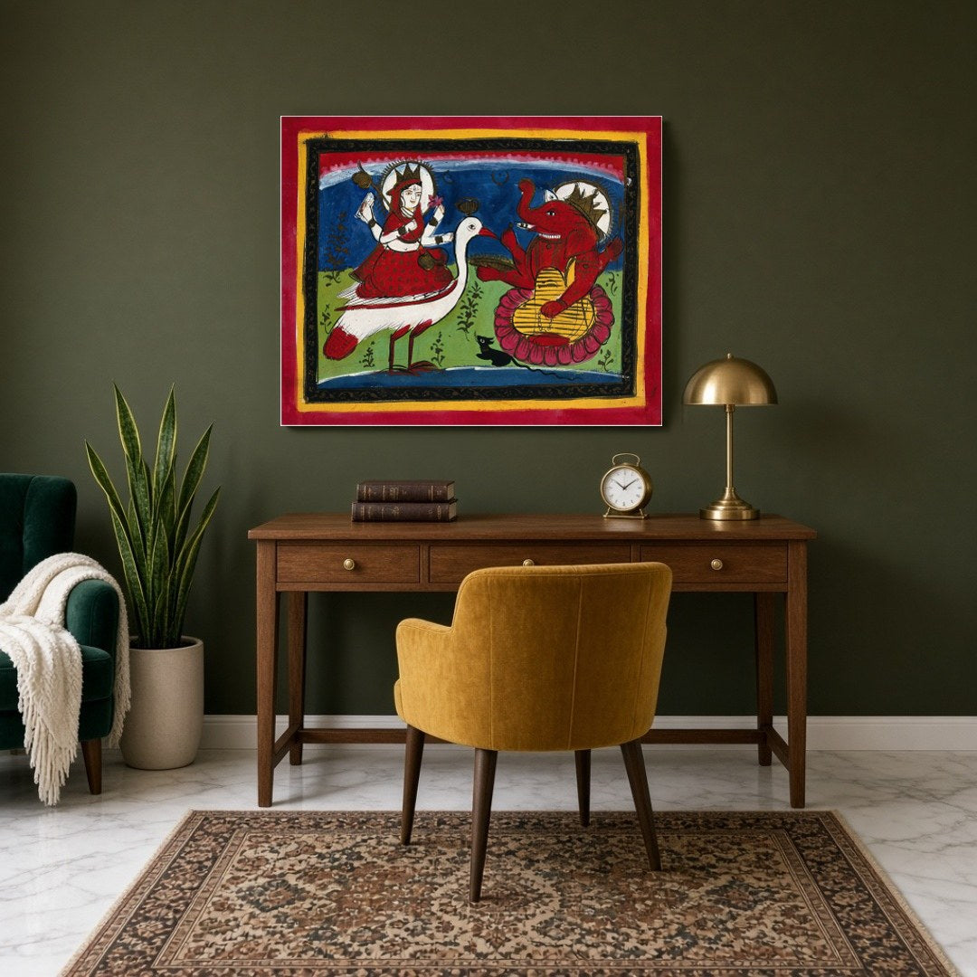 Experience the enchanting blend of grace and prosperity with this captivating Kalighat painting, for Study
