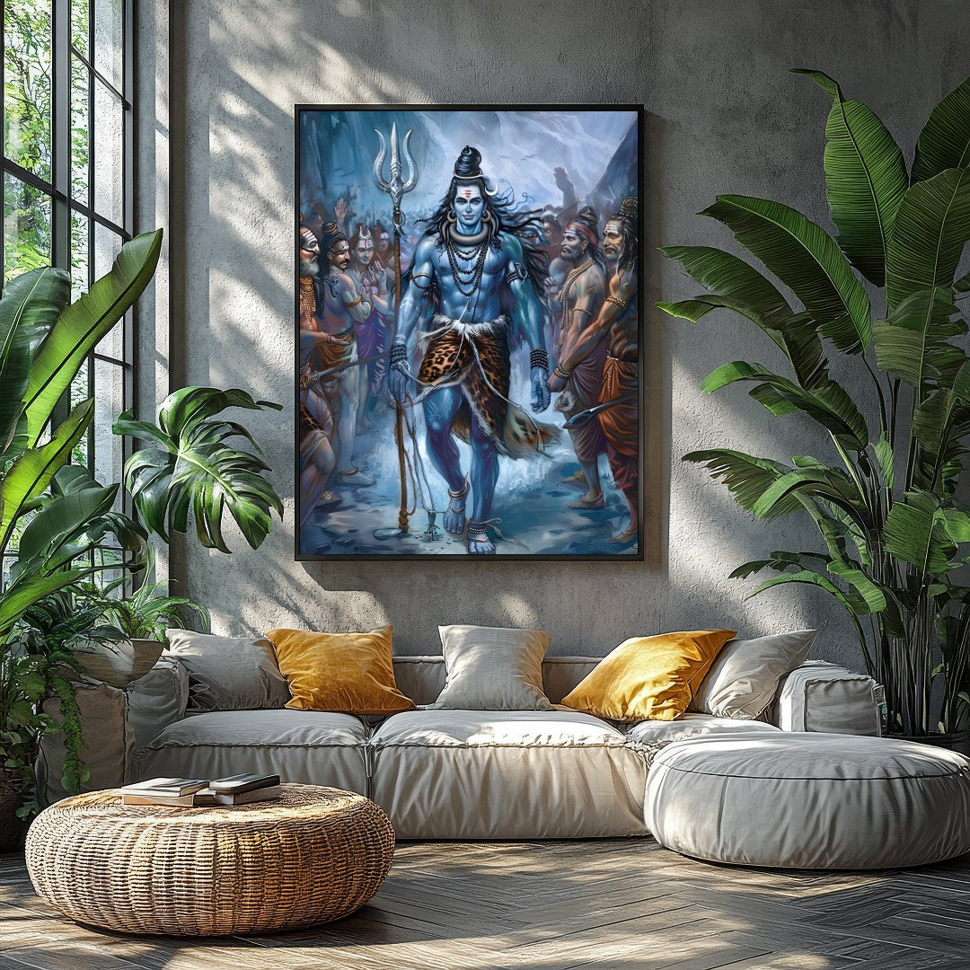 Immerse yourself in the majestic presence of Lord Shiva, captured in a stunning blend of vibrant for Balcony