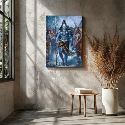 Immerse yourself in the majestic presence of Lord Shiva, captured in a stunning blend of vibrant for Entrance