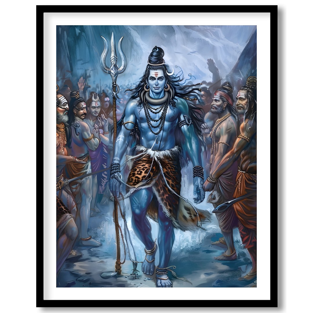 Immerse yourself in the majestic presence of Lord Shiva, captured in a stunning blend of vibrant for home