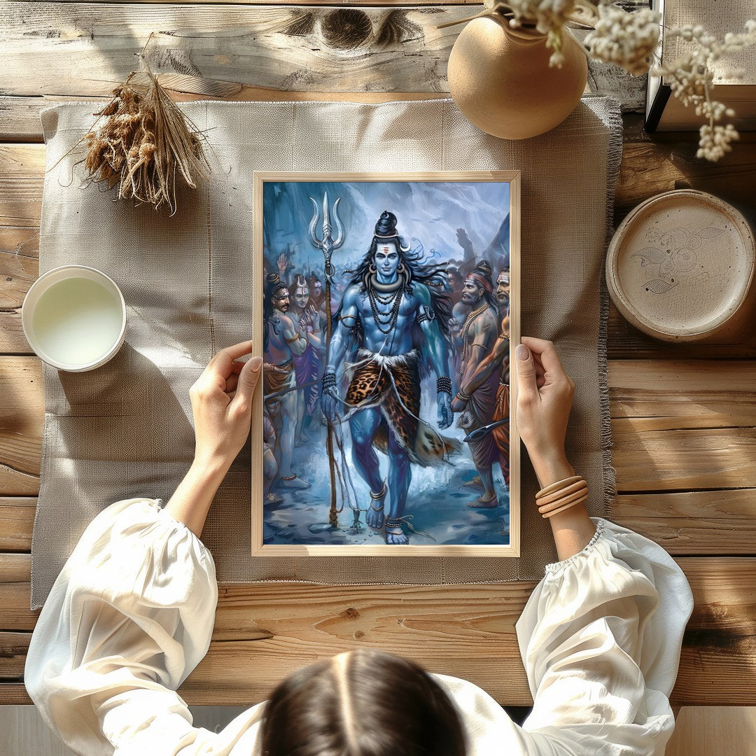 Immerse yourself in the majestic presence of Lord Shiva, captured in a stunning blend of vibrant for Kitchen