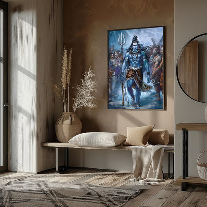 Immerse yourself in the majestic presence of Lord Shiva, captured in a stunning blend of vibrant for room