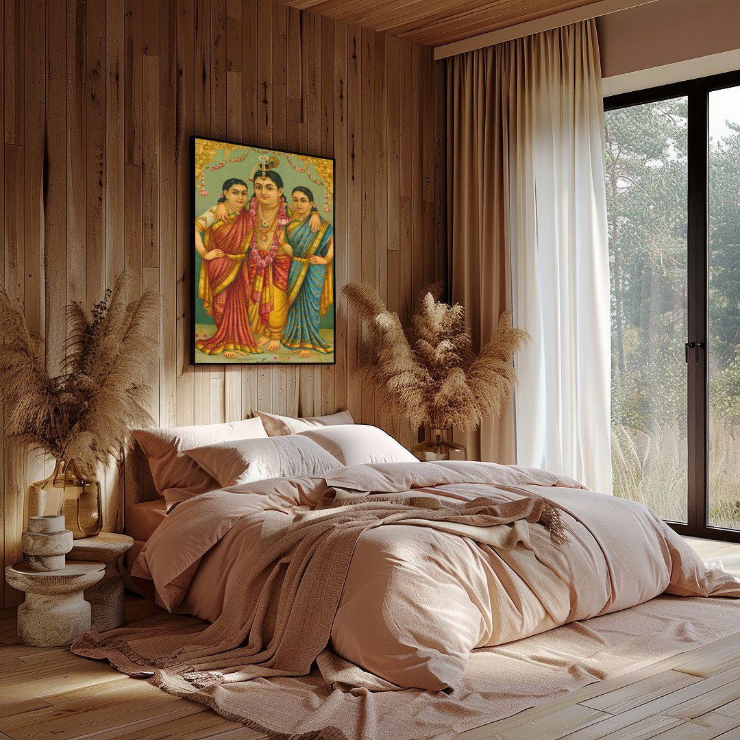 This exquisite piece captures the elegance and spiritual depth of traditional Indian art. With its for Bedroom