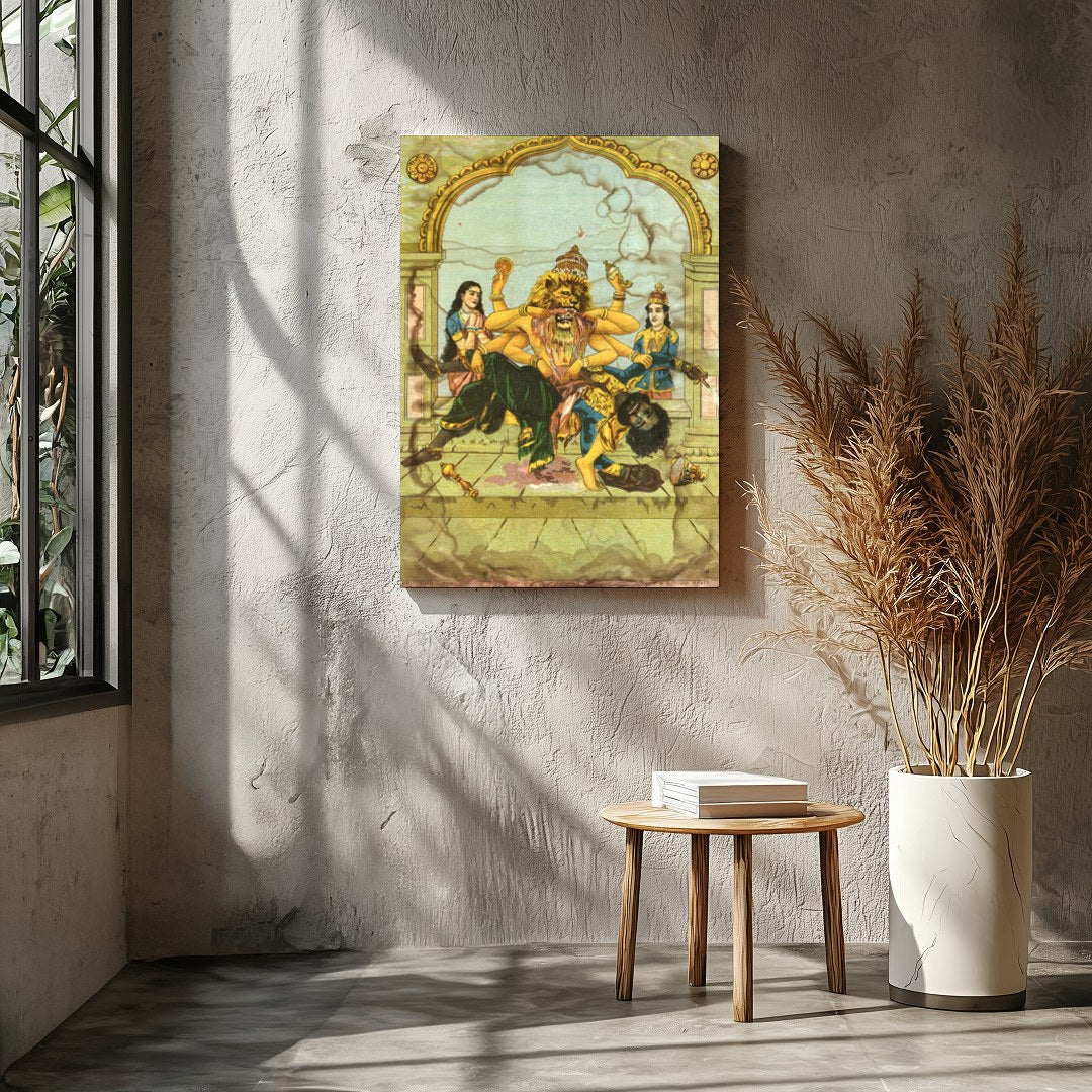 Experience the captivating energy of this intricate artwork, depicting a powerful deity in a moment for Entrance