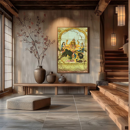 Experience the captivating energy of this intricate artwork, depicting a powerful deity in a moment for Hall