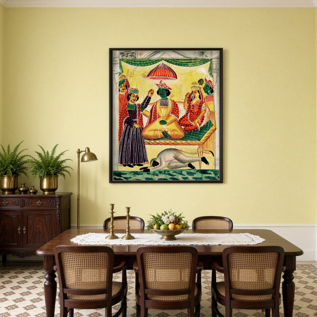 Celebrate the auspicious moment of Rama's coronation alongside Sita in this beautifully detailed for Dining