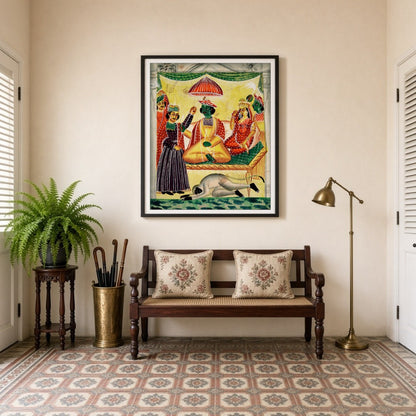 Celebrate the auspicious moment of Rama's coronation alongside Sita in this beautifully detailed for Entrance