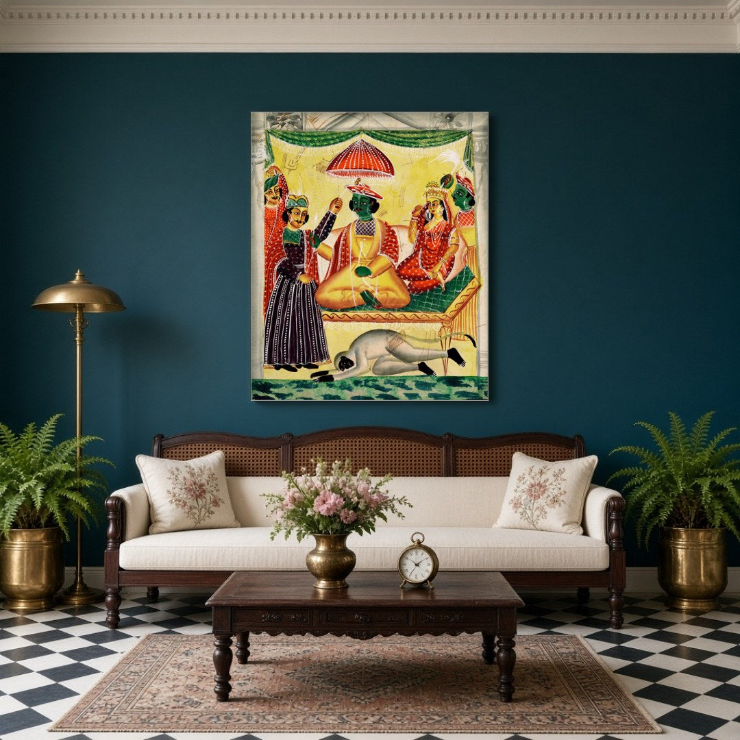 Celebrate the auspicious moment of Rama's coronation alongside Sita in this beautifully detailed for Living Room