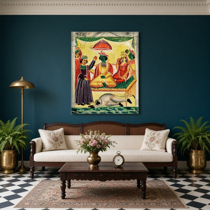 Celebrate the auspicious moment of Rama's coronation alongside Sita in this beautifully detailed for Living Room