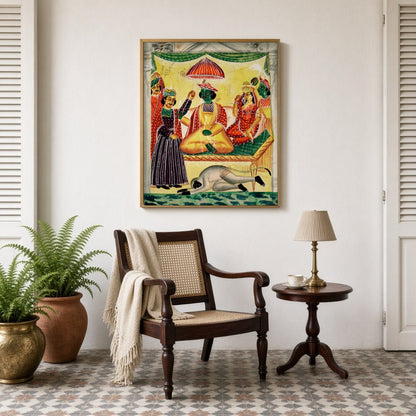 Celebrate the auspicious moment of Rama's coronation alongside Sita in this beautifully detailed for Sitting Lounge