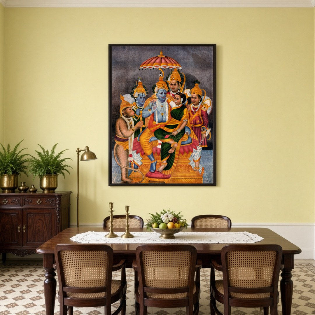 Celebrate the divine legends of the Ramayana with an exquisite illustration capturing Lord Rama's for Dining