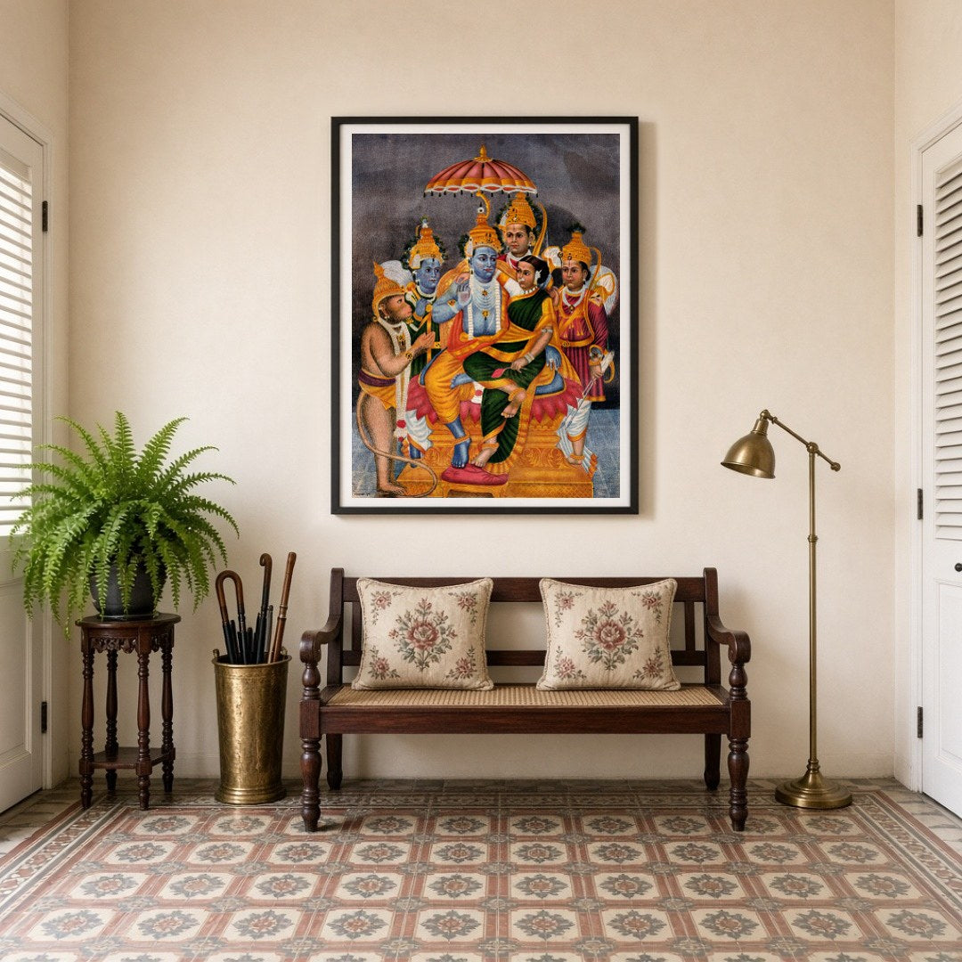Celebrate the divine legends of the Ramayana with an exquisite illustration capturing Lord Rama's for Entrance