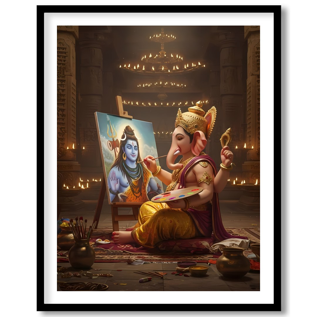 Immerse yourself in the divine artistry of Ganesh painting Shiva on canvas. This captivating wall for living-space