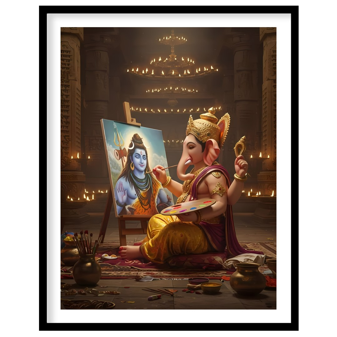 Immerse yourself in the divine artistry of Ganesh painting Shiva on canvas. This captivating wall for living-space