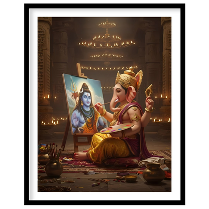 Immerse yourself in the divine artistry of Ganesh painting Shiva on canvas. This captivating wall for living-space