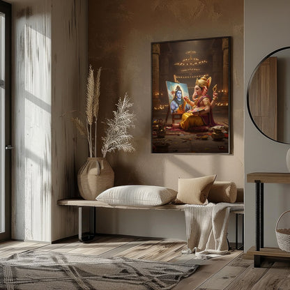 Immerse yourself in the divine artistry of Ganesh painting Shiva on canvas. This captivating wall for nook