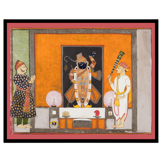 Experience the divine presence of Shrinathji with this exquisite Pichwai art print, capturing his for room