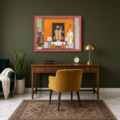 Experience the divine presence of Shrinathji with this exquisite Pichwai art print, capturing his for Study