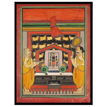 Experience the divine presence of Shrinathji in this exquisite Pichwai artwork, beautifully for space