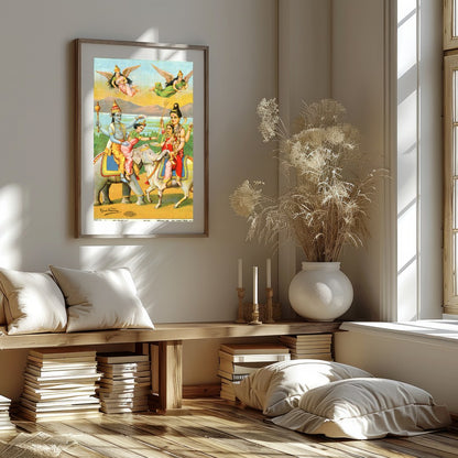 Immerse yourself in the rich tradition of Indian mythology with this vibrant artwork featuring for bedroom