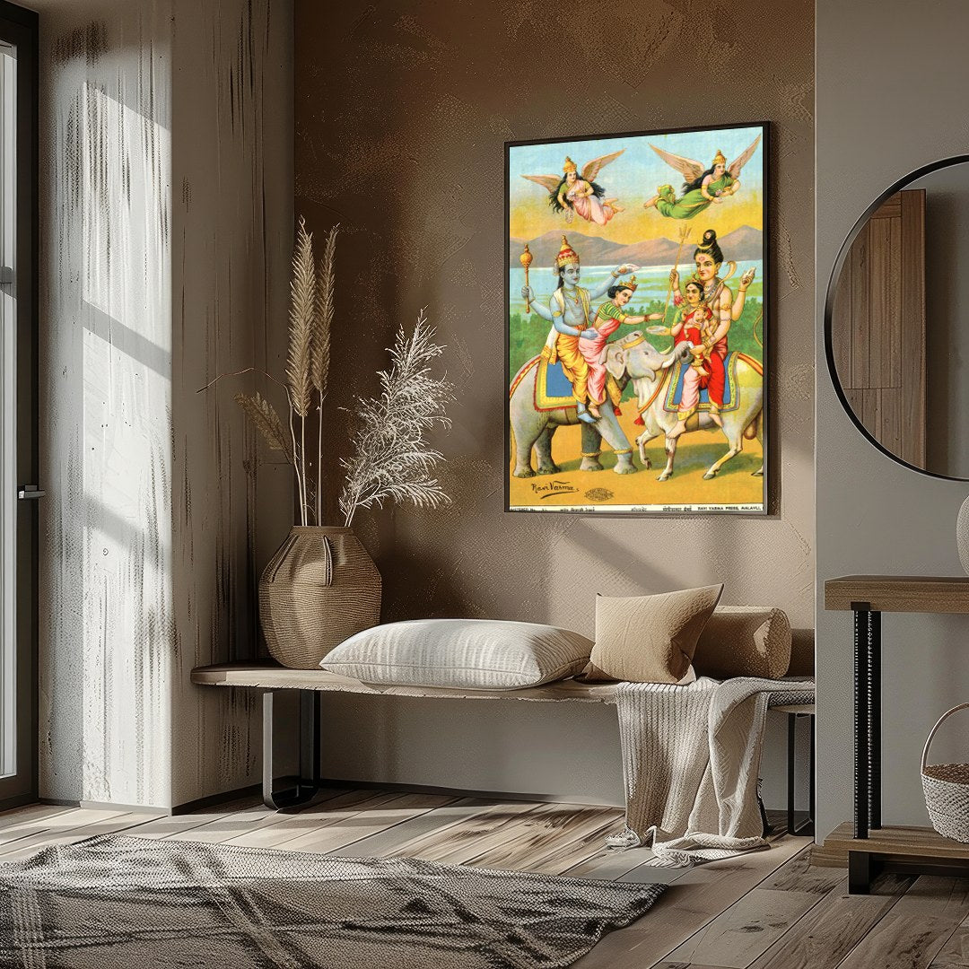 Immerse yourself in the rich tradition of Indian mythology with this vibrant artwork featuring for hallway